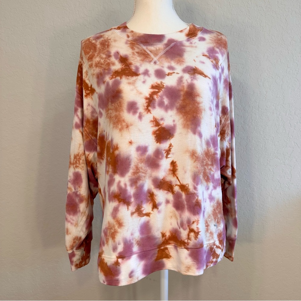 JoyLab High Low Crewneck Long Sleeve Lightweight Tiedye Purple Small